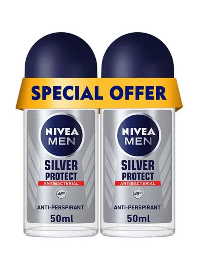 Nivea Silver Protect Antiperspirant For Men Antibacterial Protection Roll-On Pack Of 2 50ml