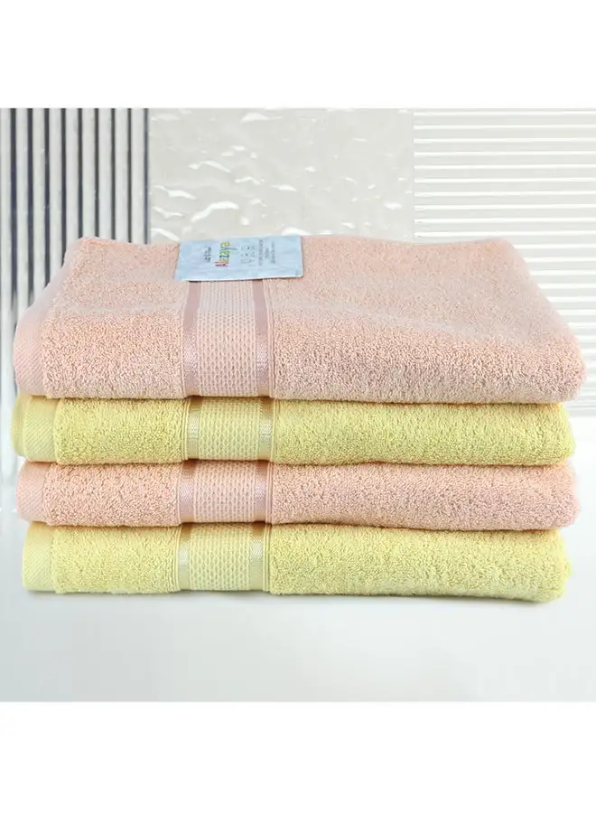 White Rose 4 Piece Bathroom Towel Set Alizaya 500 GSM 100% Cotton Terry 4 Bath Towel 70x140 cm Peach & Yellow Color Quick Dry Super Absorbent