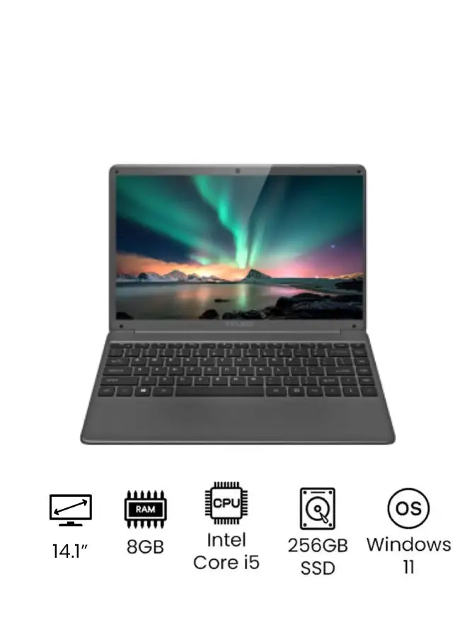 InnJoo S1 laptop With 14.1-Inch Display, Core i5 1035G4 Processor/8GB RAM/256GB SSD/Windows 11/Intel Iris Plus Graphics English/Arabic Grey