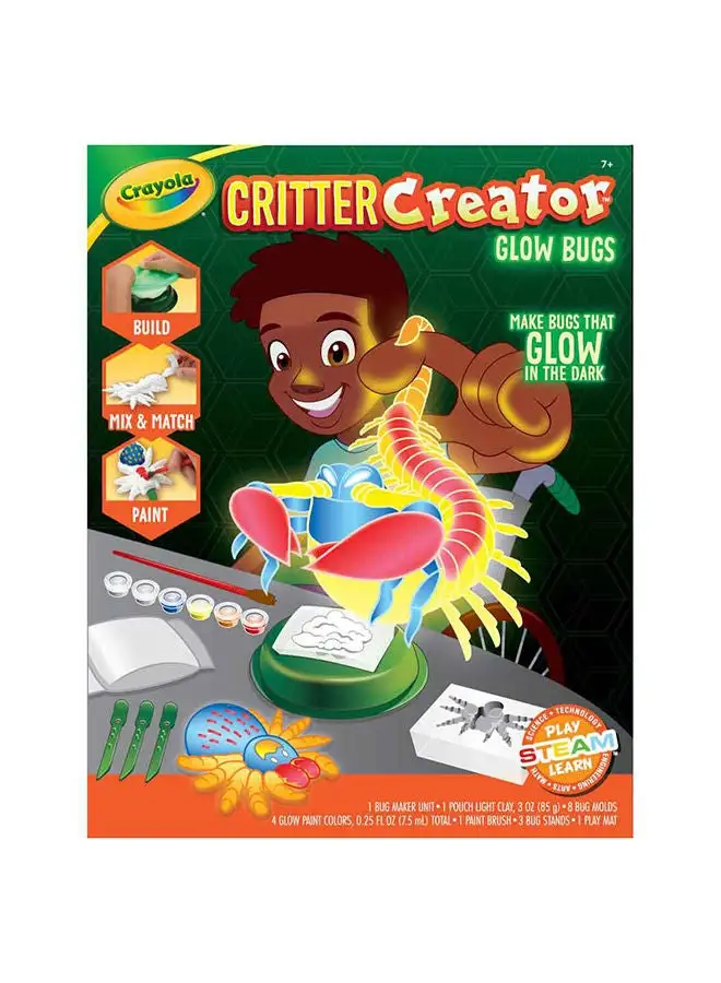 Crayola Critter Creator - Glow Bugs, Glow in The Dark Clay Art Kit with Paint And Bug Molds, STEM System, 7+ Yrs