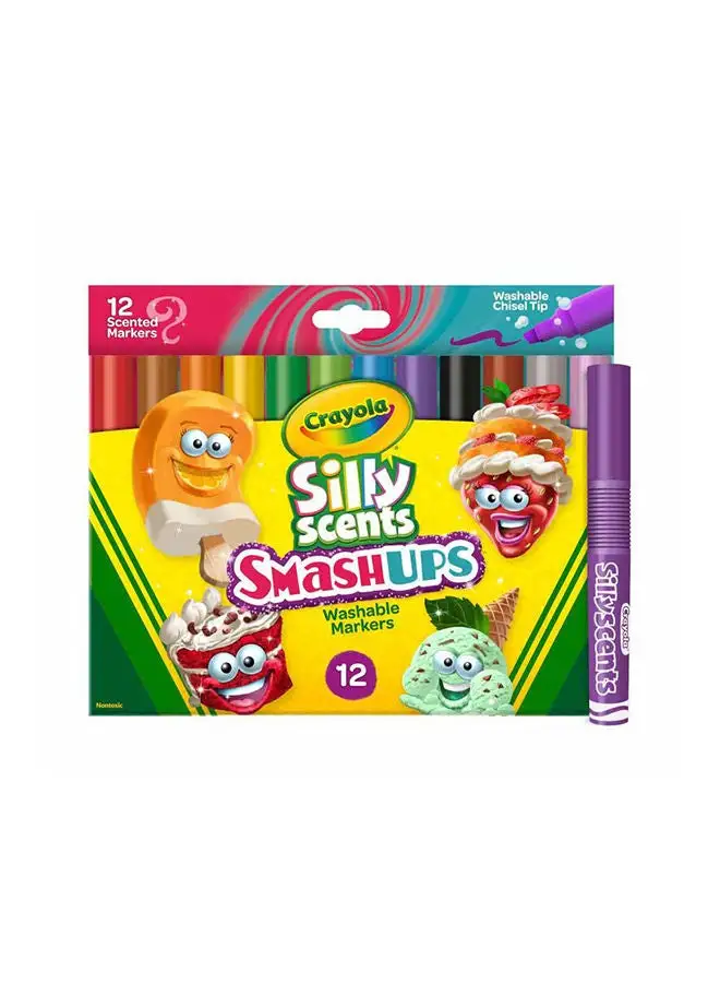 Crayola 12 Ct Silly Scents Smash Ups  Wedge Tip Scented Washable Markers