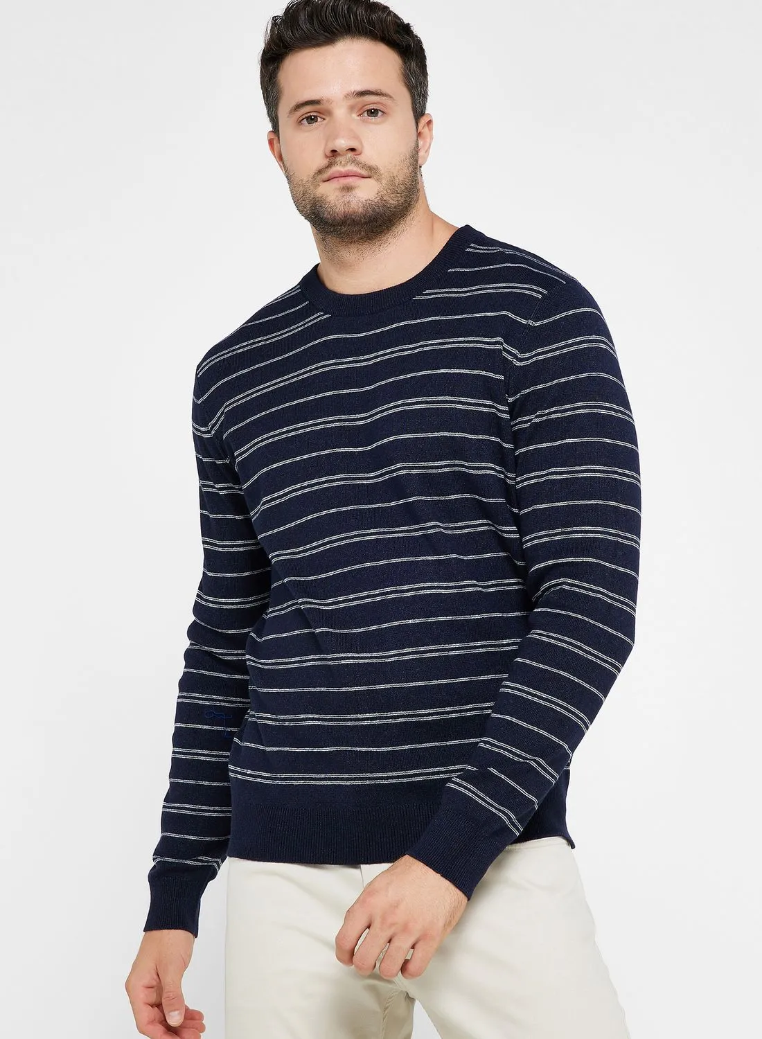 Mango Man Striped Crew Neck Sweatshirt