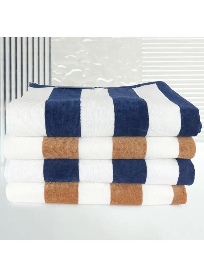 White Rose 4 Piece Bathroom Towel Set TREND 450 GSM 100% Cotton Velour 4 Bath Towel 70x140 cm Blue & Brown Color Modern Stripe Design Luxury Touch Extra Absorbent