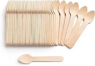 Rosy.Moment Wood Cutlery Small Dessert Spoons Natural Alternative to Plastic, Disposable Spoon Set [11cm - Pack of 100 Pcs]