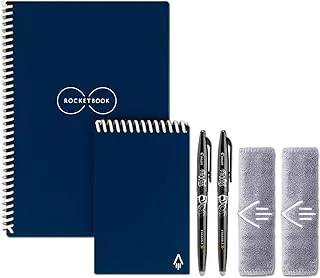 Rocketbook Smart Reusable Notebook Set - Dot-Grid Eco-Friendly Notebook with 2 Pilot Frixion Pens & 2 Microfiber Cloths Included - Midnight Blue Covers, Executive (6