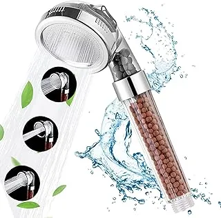 Showay Handheld Shower Head, High Pressure With Water Saving 3 Modes Settings Detachable Filter Head For Hair & Skin Replaceable Mineral Balls, Clear Shower01