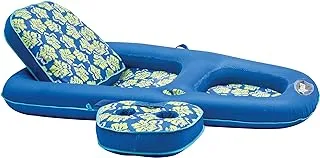 Aqua LEISURE Campania Ultimate 2 in 1 Recliner & Tanner Pool Lounger with Adjustable Backrest and Caddy, Inflatable Pool Float, Royal/Lime Hibiscus (AZL14856Z)