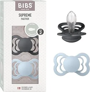 Bibs Supreme Silicone Pacifier Sz2 Toddler (+6M) 2pcs - Iron/BabyBlue