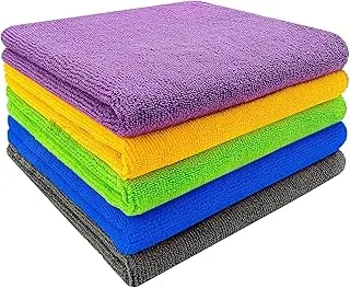 Sulfar Microfiber Cleaning Cloth For Cars With Washing Sponge, Multicolor, (3+1) Set (40X40 Cm)