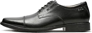 Clarks Tilden Cap Men's Oxford Shoe, Black Leather, 45 EU Wide