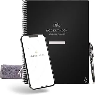 مخطط أكاديمي قابل لإعادة الاستخدام من Rocketbook للطلاب والمعلمين ، يتضمن 13 نوعًا من الصفحات ، غلاف أسود ، حجم الرسالة