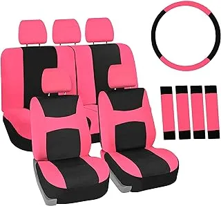 FH Group Automotive Seat Covers Pink Universal Fit Combo Set with Steering Wheel Cover and Seat Belt Pad fits most Cars, SUVs, and Trucks (Airbag Compatible and Split Bench) FH Group FB030PINK-COMBO