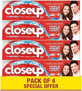 CLOSE UP Triple Fresh Gel Toothpaste, for 12 hours fresh breath, Red Hot Flavor, With antibacterial mouthwash & microshine crystals, 75ml x 4