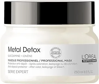 L’Oréal Professionnel | Metal Detox Mask | For Soft & Shiny looking hair | For Colored, Damaged & All Hair Types | Hard Water-Resistant | With Glicoamine | SERIE EXPERT | 250 ml