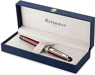 Waterman Expert Rollerball Pen, Dark Red with Chrome Trim, Fine Point Black Refill, Gift Box