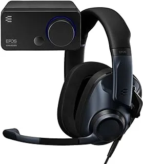 Epos H6Pro Closed Back + GSX 300 Audio Gaming Bundle for Windows and PC, lift to mute mic, Lightweight gaming headset with Audio DAC for improved sound, 7:1 surround, Bass Boost, Black