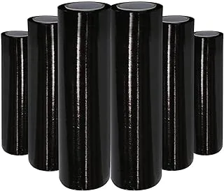 MARKQ [6 Rolls] Black Stretch Film Wrap | 500mm Heavy Duty Plastic Shrink Wrap for Pallet Wrap, Packing, Moving, and Packaging | Cling Wrap