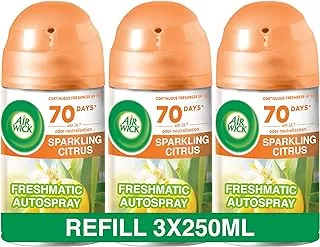 Air Wick Freshmatic Autospray Refill, Sparkling Citrus Fragrance, Eliminates Bad Odour like Cat Litter Smell, 250 ml (Pack of 3)