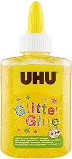 UHU GLITTER GLUE YELLOW, 88.5ml, brilliant effects for craft, SLIME, decoration and creative design, safe - dermatologically tested, soft bottle with precision tip