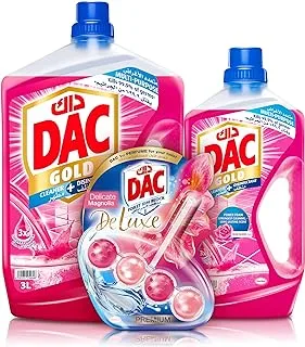 Dac Gold Disinfectant Multi-Purpose Cleaner, Rose (3L+1L) And Dac Deluxe Toilet Rim Block, Magnolia 50G