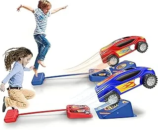 MEBEGIN Outdoor Toy Cars , Dueling Stomp Racers,Air Powered Car for Racing STEM Gifts Kids,2 Launchers and 2 Air with Ramp Finish Line, Gift Kids 3+