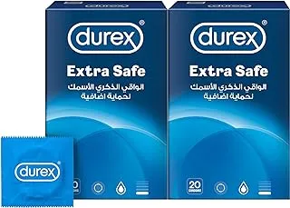 Durex Extra Safe Extra Lubed Condoms for Men, Pack of 20, Twin pack, Medium