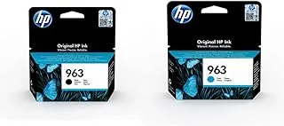 خرطوشة طباعة حبرية HP 963 أصلية سوداء 3JA26AE وخرطوشة حبر سماوي أصلية HP 963 3JA23AE