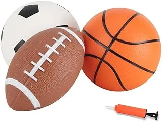 COOLBABY PVC elastic inflatable ball basketball football rugby racket racket air pump set toy ball with pump, Multicolor, SSZ008-Q