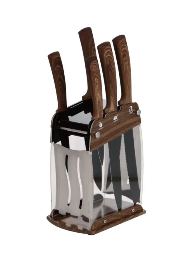 BERGNER 6-Piece Stainless Steel Knife With Holder Set Brown/Silver