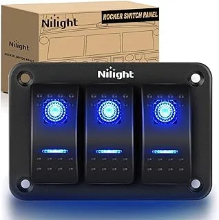 Nilight 90017C 3 Gang Aluminum Panel Toggle Dash 5 Pin On/Off Pre-Wired Rocker Switch Holder for Automotive Car Marine Boat, 2 Years Warranty,Blue