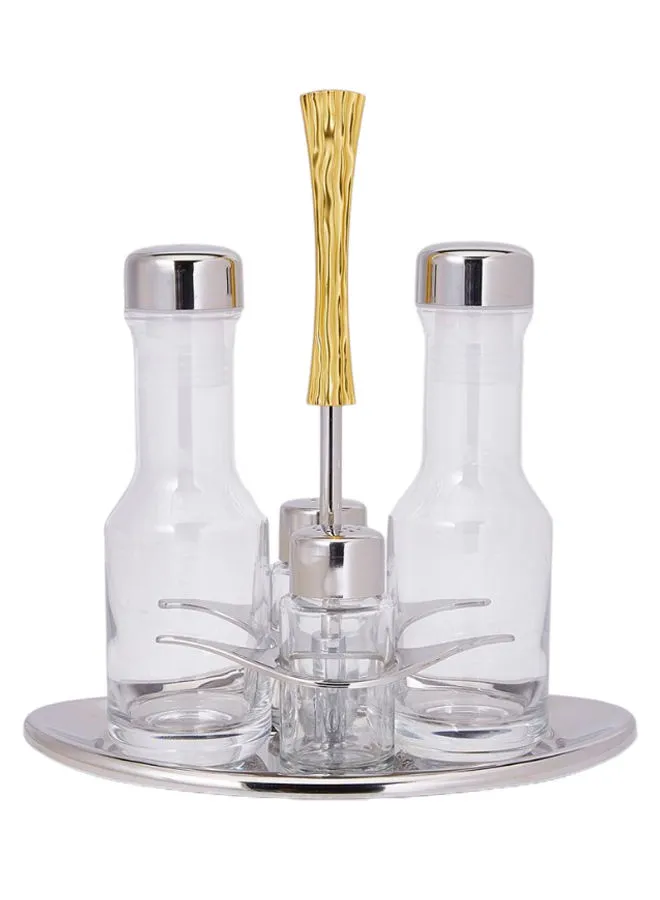 REGENT 4-Piece Lux Oil And Vinegar Bottle With Stand Clear/Gold/Silver