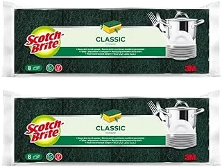 Scotch-Brite Heavy Duty Classic Nail Saver Scrub Sponge, 16 units (8x2)/pack | Kitchen sponge | Dish sponge | Scrub | General Purpose Cleaning | Food Safe | Non-Rusting | Kitchen, Garage, Outdoor