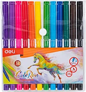 Deli EC10003 Felt Pen 12-Pieces, Multicolor