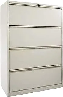 Mahmayi Godrej OEM 4 Drawer Lateral File Cabinet, Beige Steel Construction, Includes Lock with 2 Keys, Cradles and Hangers, Fastener Free Assembly, Legal Size Filing Storage for Office Documents