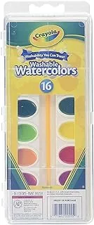 Crayola Washable Watercolors Pans with Plastic Handled Brush, 16 Count