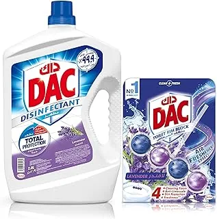 Dac Disinfectant & Floor Cleaner, Lavender 4.5L And Dac Toilet Rim Block, Power Active, Lavender 50G