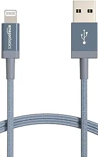 Amazon Basics USB-A to Lightning Charger Cable, Nylon Braided Cord, MFi Certified Charger for Apple iPhone 14 13 12 11 X Xs Pro, Pro Max, Plus, iPad, 6 Foot (2M), Dark Gray