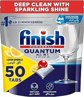 Finish Powerball Quantum Dishwasher Detergent All in One Tablets for Deep Clean & Sparkling Shine, Lemon Sparkle - 50 Tabs