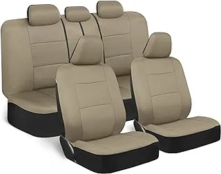 BDK PolyPro Seat Covers Full Set in Solid Beige – Front and Rear Split Bench Seat, Easy to Install for Auto Trucks Van SUV Car