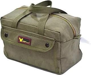 G & F Products Government Issued Style Mechanics Heavy Duty Tool Bag with Brass zipper and side pockets, tool bag for cars, drill, garden, and electrician. Olive Green, 11