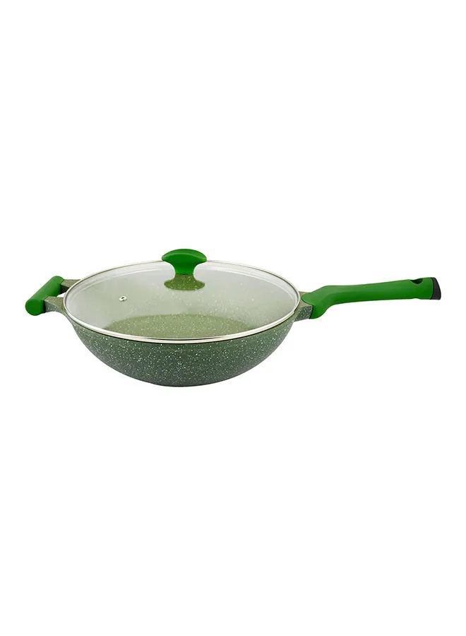 Prestige Granite Non-Stick Aluminium Wok Pan With Lid Green/Clear 32cm