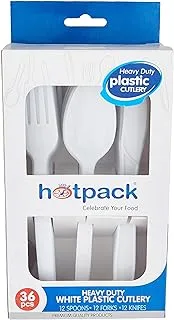 Hotpack Disposable Plastic White Heavy Duty Cutlery 12 Spoon + Fork Knife, 36 Pieces 1 Set