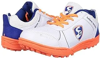 SG Bouncer Cricket Shoes | White/R.Blue/Orange | For Boys and Men | Mesh |, Medium