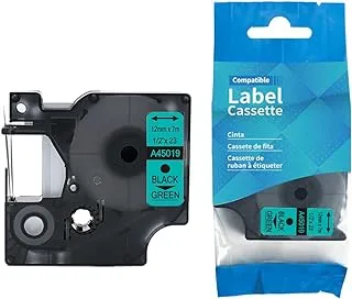 SKY 12mm D1 tape for Dymo LM 160 210D 500TS 280 360D PnP Label Makers (Black on Green)