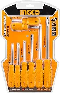 Ingco 8 Piece Professional And Multi-Purpose Portable Magnetic Screwdriver Set, Perfect For Office, Home, & Professional Use,Yellow,Hksd0858