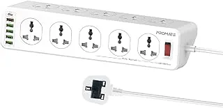 Promate Power Strip with USB Charging Ports, 16-in-1 Power Extension, Universal 10 AC Outlets, 20W USB-C Power Delivery Port, 18W QC 3.0 Port, 4 IntelliCharge Ports, 5M Cord POWERMATRIX-5M.UK