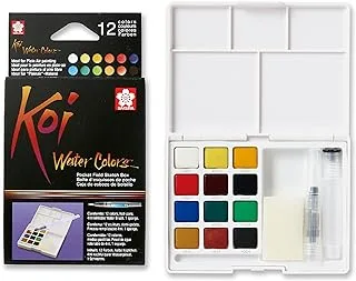 SAKURA Koi Pocket Field Sketch Kit - Watercolor Sets for Painting On the Go - 12 Colors - 1 Water Brush - 1 Sponge - 1 Palette