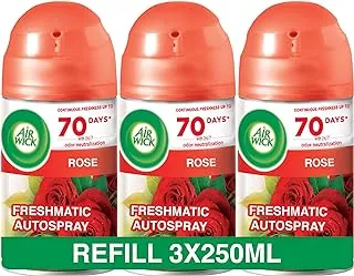 Air Wick Freshmatic Autospray Refill, Rose Fragrance, Eliminates Bad Odour like Cat Litter Smell, 250 ml (Pack of 3)