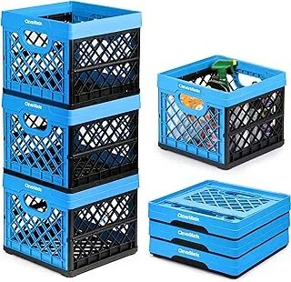 Clevermade Utility Totes, 25 Liters Stackable Collapsible Storage Bins/Containers Milk Crate, 100% Polypropylene, Blue