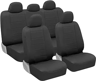 BDK carXS Black Leather Car Seat Covers Full Set, 9-Piece Faux Seat Covers for Cars, Includes Front and Back Seat Cover, Automotive Seat Covers for Trucks SUV